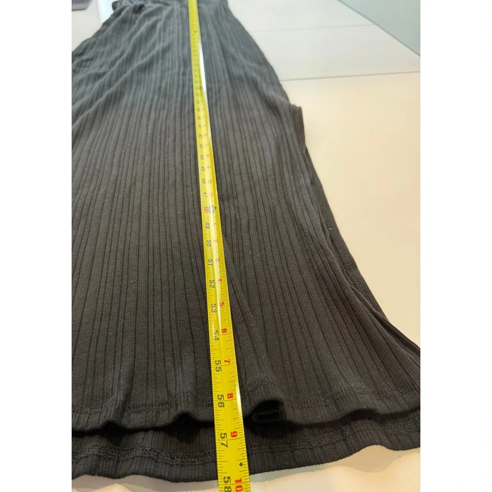 Free People Beach Maxi Dress Womens XL Black Ribbed Cutout Racerback Slit